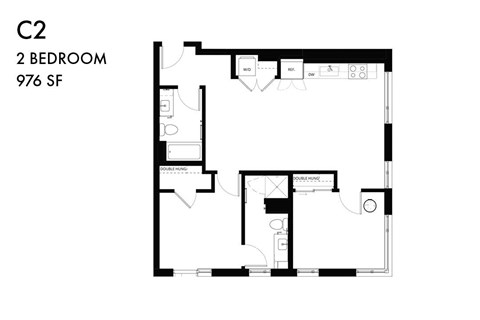 Floor plan for 2 beds, 2 baths, 976 sqft